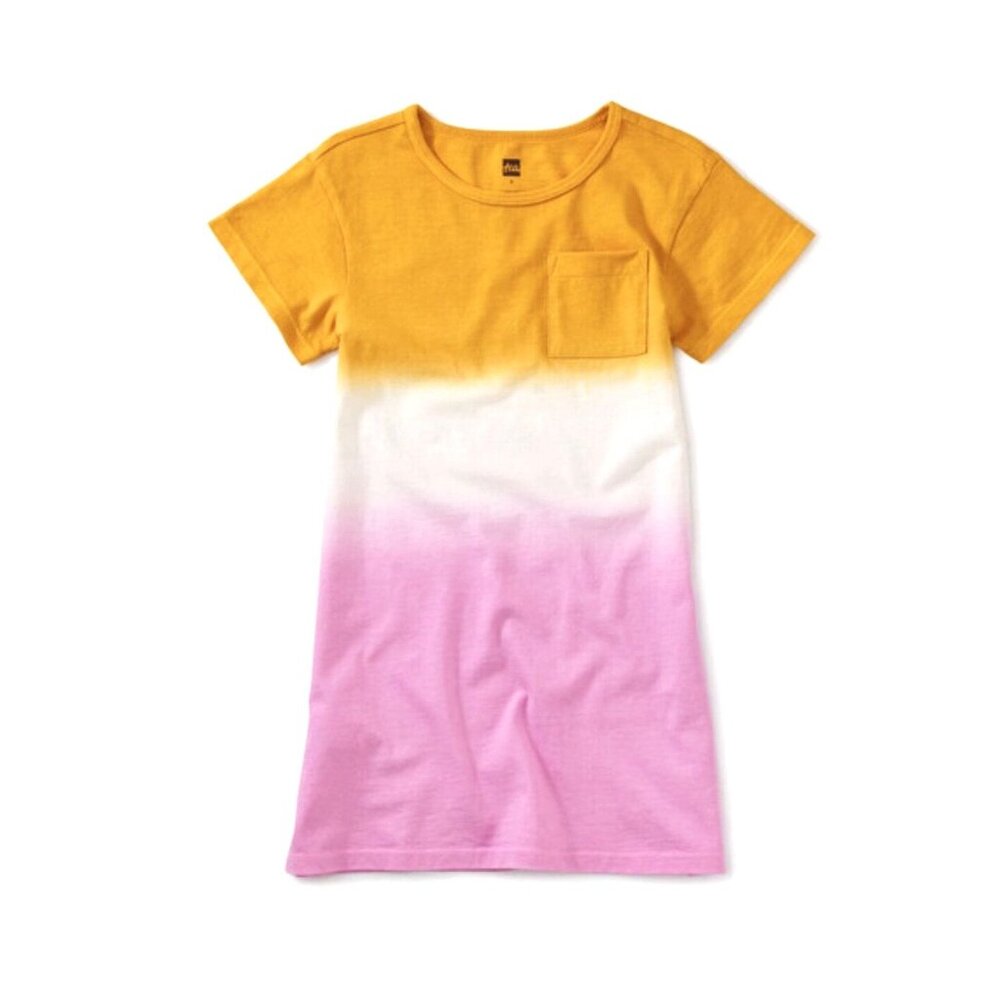 NWT Tea Collection Dip-Dye Gold White Pink T-Shirt Summer Beach Dress Size 2